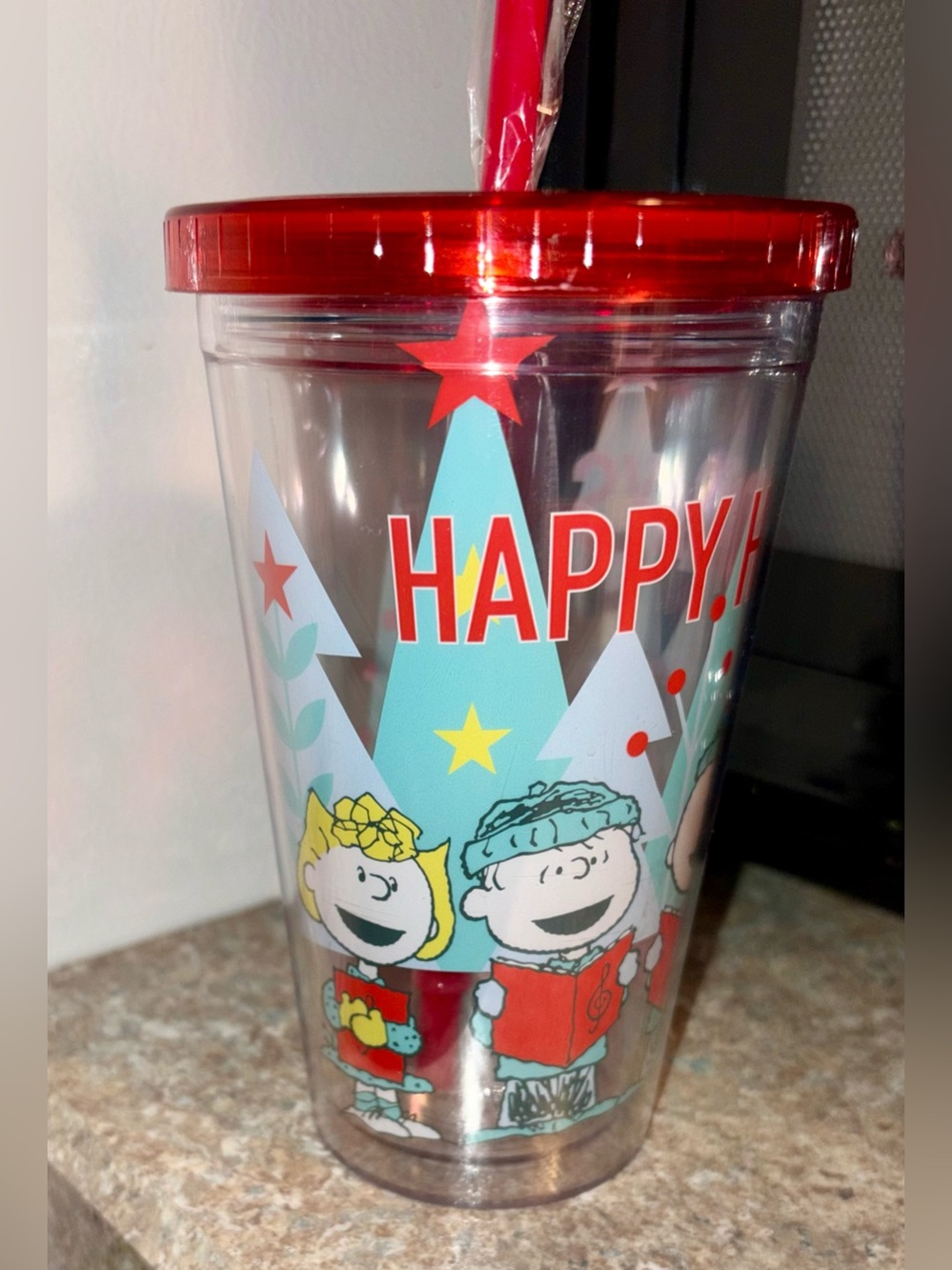Peanuts Snoopy Christmas "HAPPY HOLIDAYS” Acrylic Tumbler Cup 16 oz. CVS